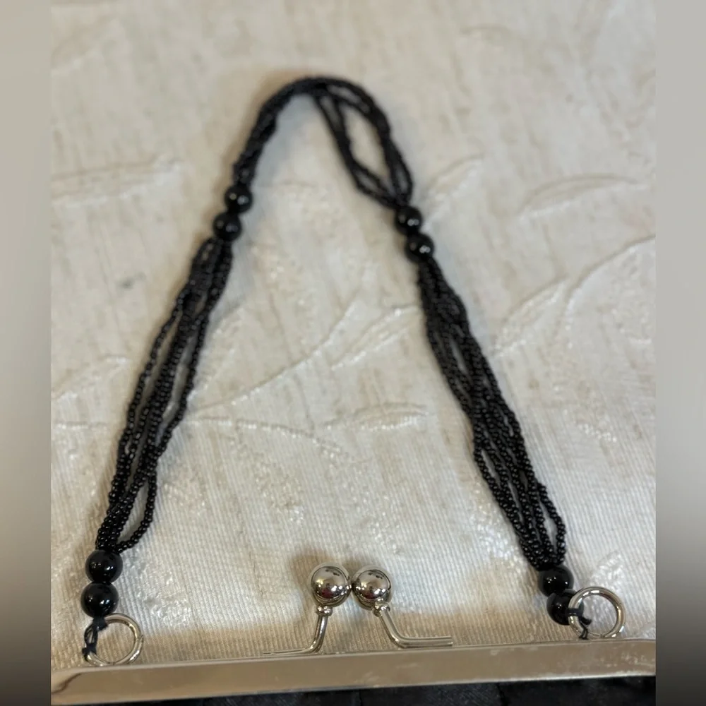 Target Vintage-Style Black Satin‎ Pleated Evening Bag with Beaded Strap 8.25x4.5